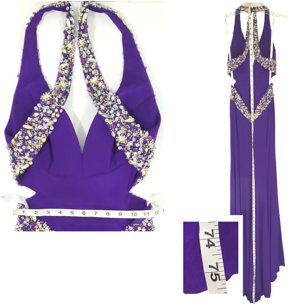 Tony Bowls prom dress cut out rhinestone purple 0 - Picture 6 of 7